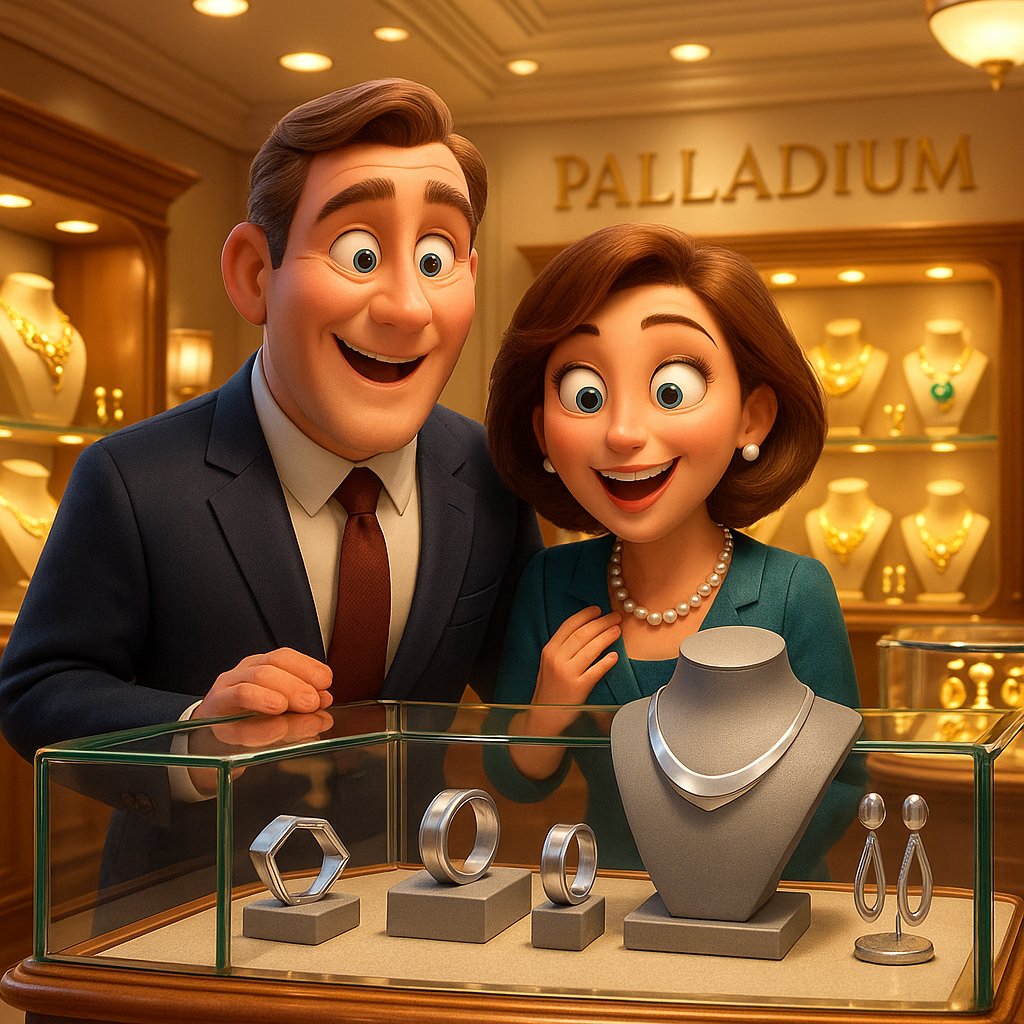 Modern palladium wedding band and engagement ring set showcasing its brilliant white luster