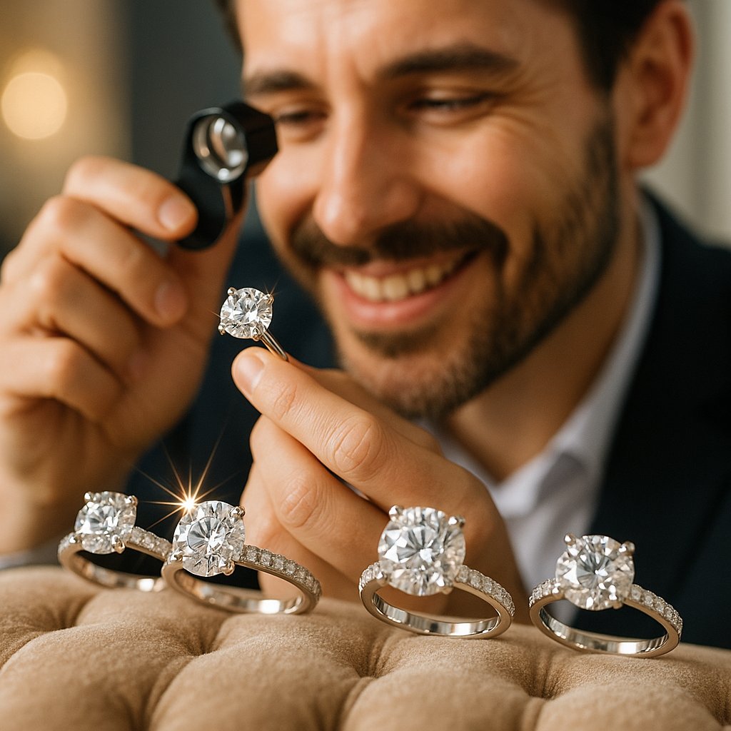 Close up comparison of a brilliantly cut diamond versus a poorly cut diamond showing dramatic difference in sparkle and light reflection