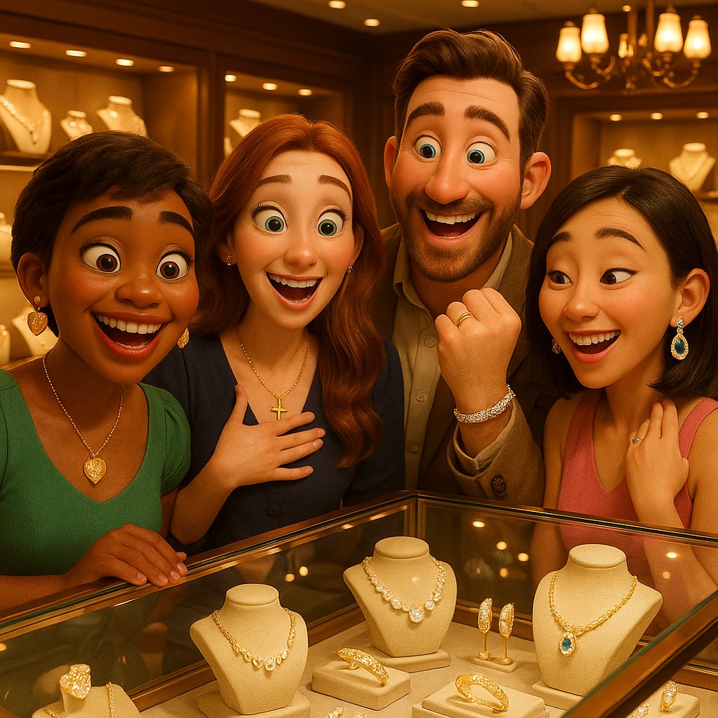 A curated collection of symbolic jewelry including a compass pendant, an evil eye bracelet, an initial ring, and a mother's necklace, representing different life milestones.