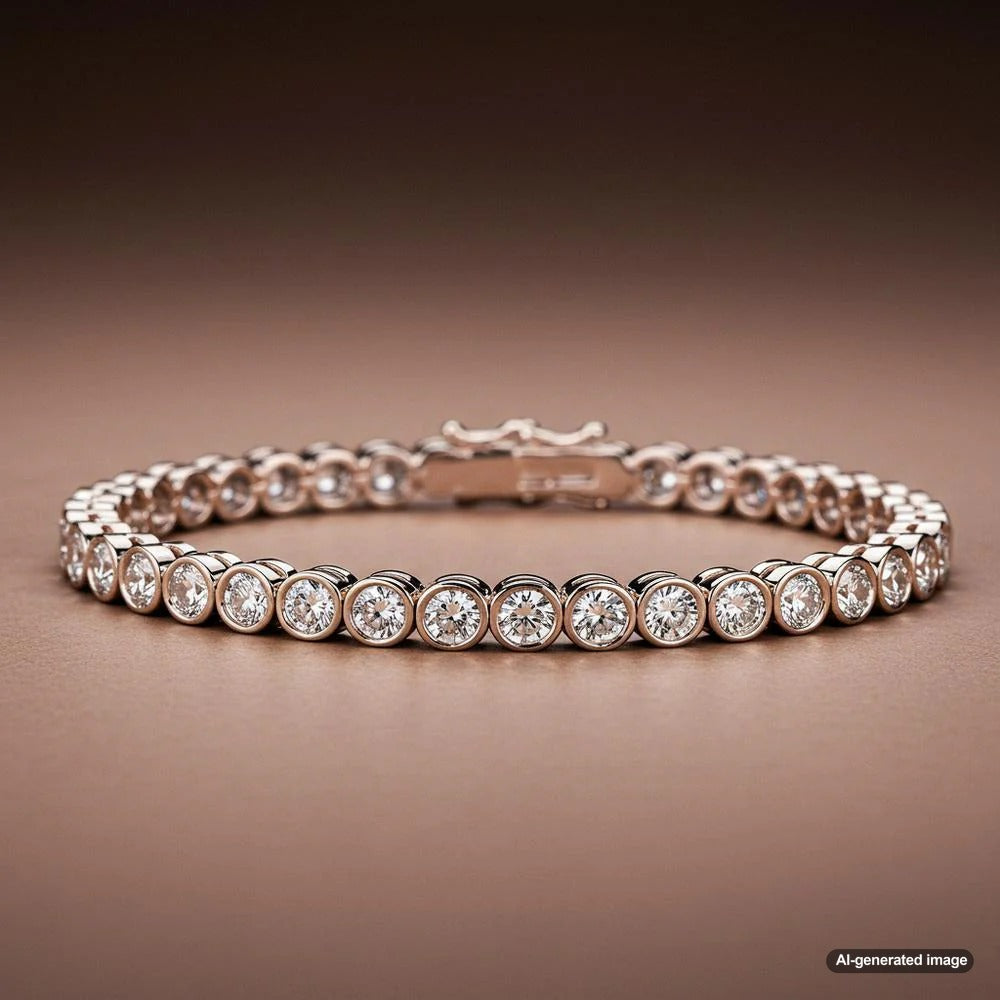Bezel set tennis bracelet showcasing diamonds secured in a sleek metal rim