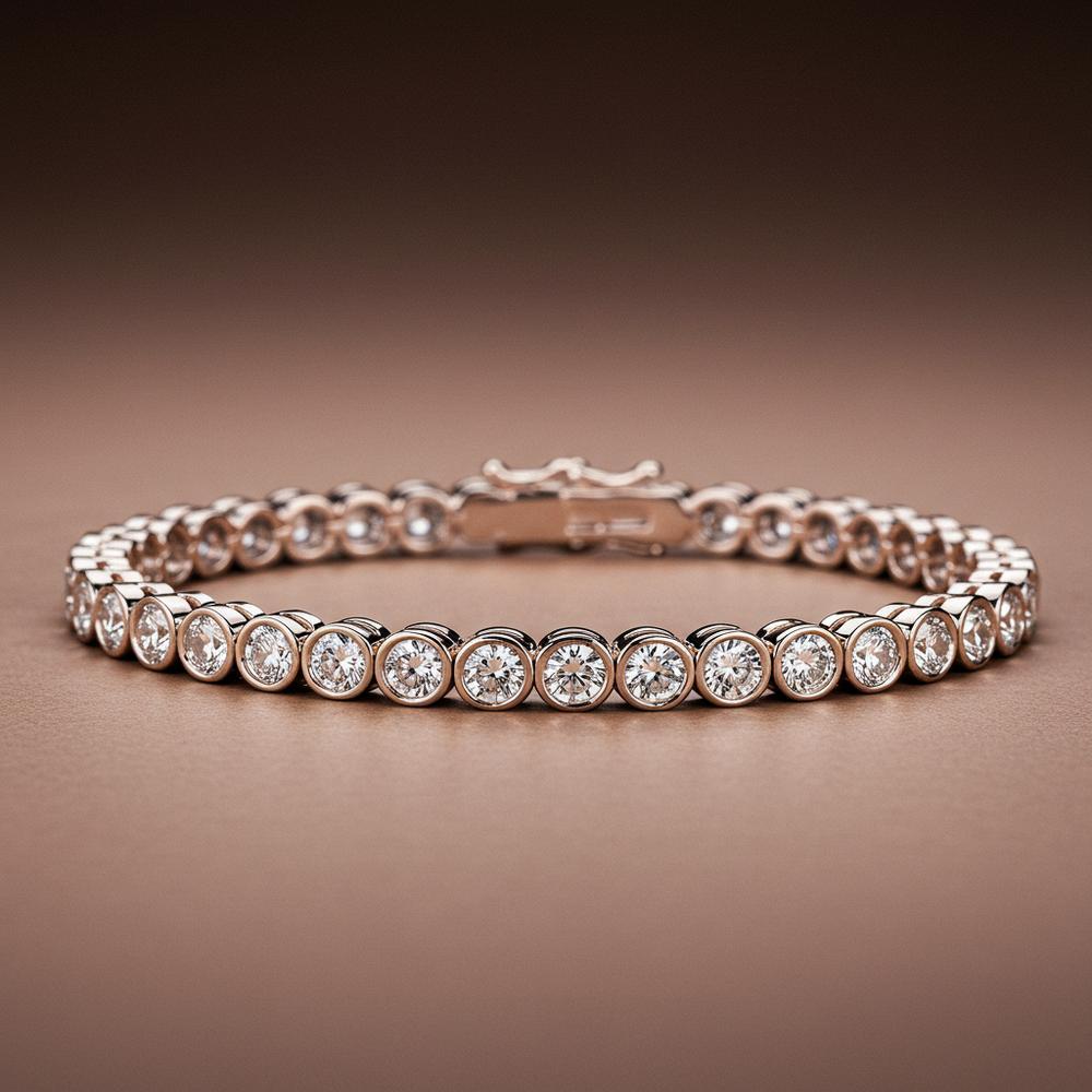 Bezel set tennis bracelet showcasing diamonds secured in a sleek metal rim