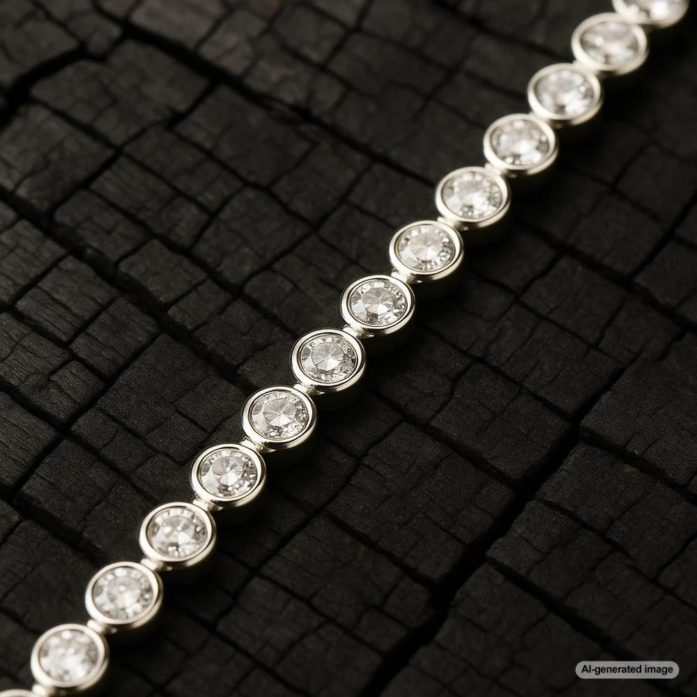Bezel Set Tennis Bracelet featuring a line of sparkling diamonds in a sleek bezel setting