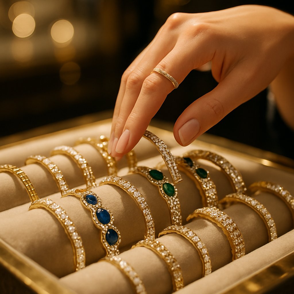 Luxury bracelets and bangles from Robinson's Jewelers, featuring diamond tennis bracelets, gold bangles, and statement cuffs