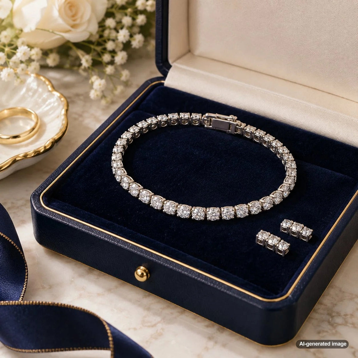 Diamond tennis bracelet with an even repeating pattern of diamonds, illustrating professional bracelet shortening and resizing