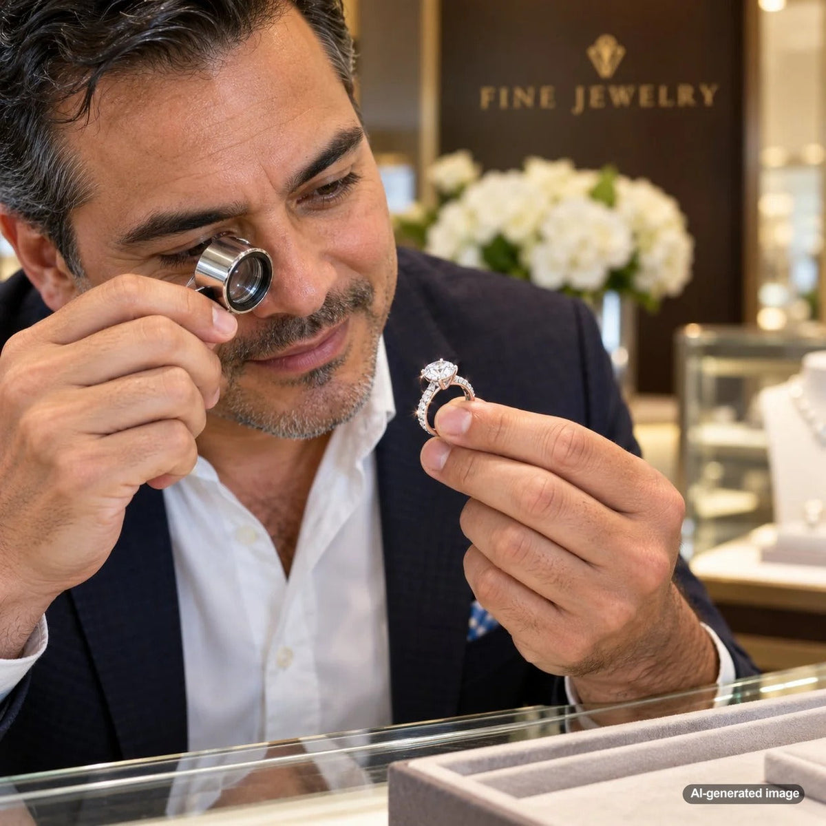 Fine jewelry ring being professionally evaluated for a second resizing