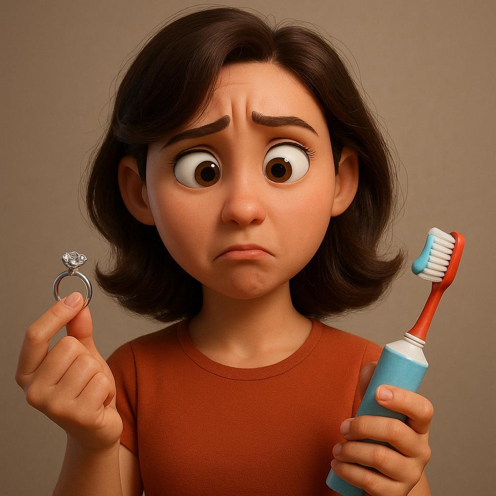 Close-up of a sparkling diamond ring being cleaned with a soft cloth