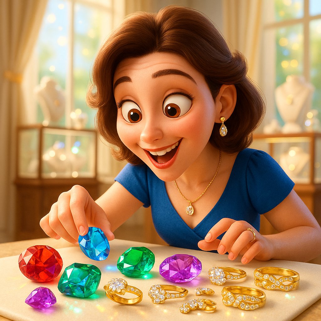 Various healing gemstones including amethyst, rose quartz, and citrine beautifully arranged on jewelry display