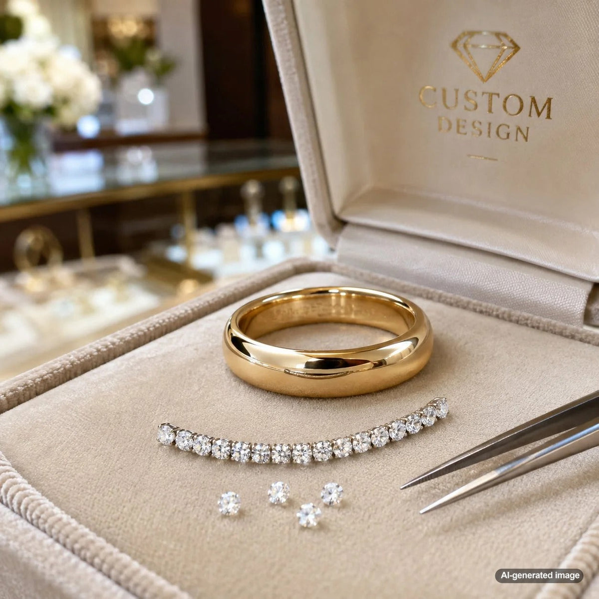 Existing wedding band upgraded with sparkling diamonds for a personalized bridal jewelry look