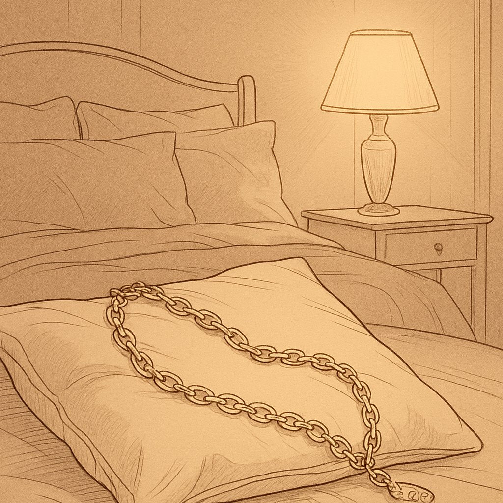 Close-up of a 14k gold chain with sparkling links, draped elegantly on a velvet surface