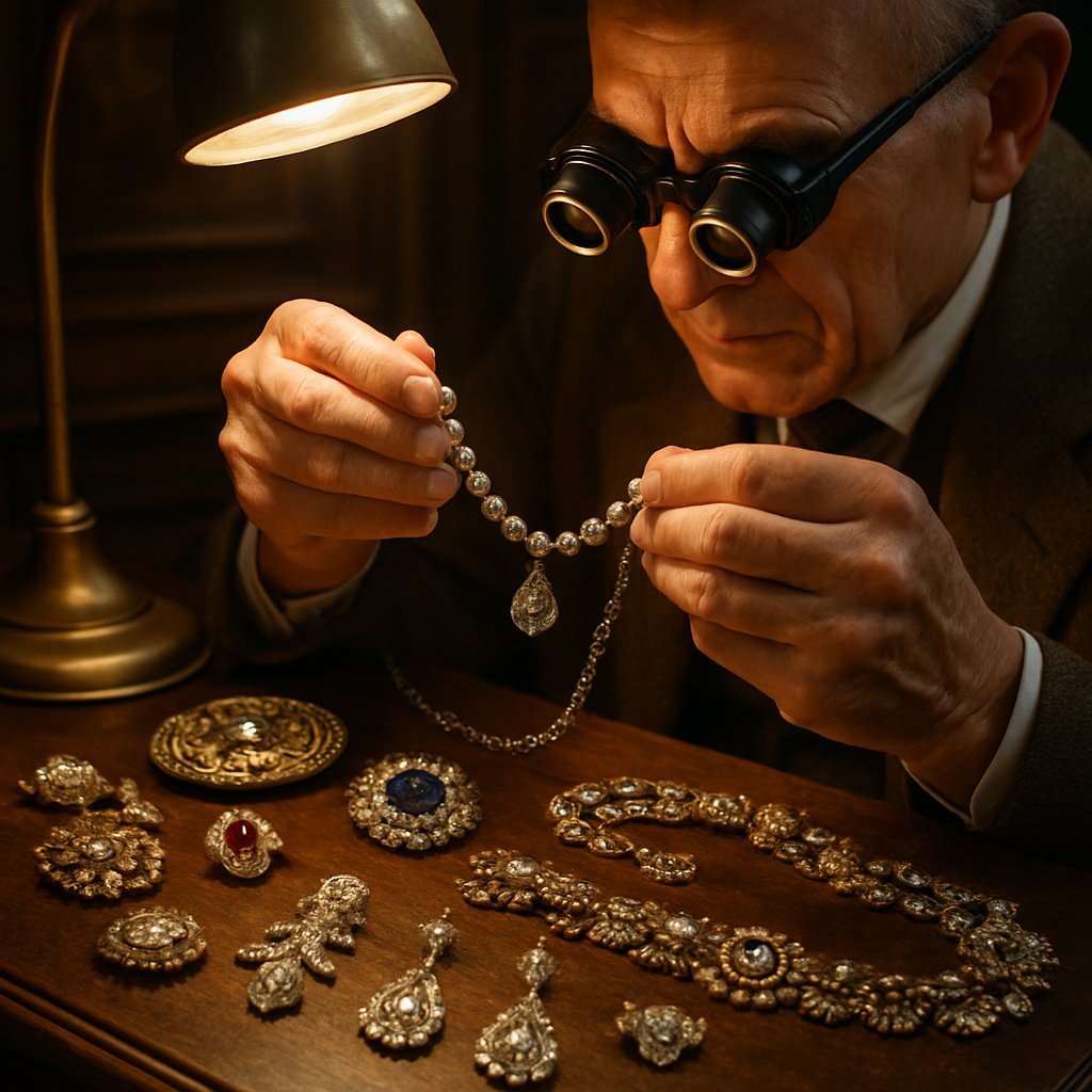 Close-up of a beautifully maintained antique diamond and pearl ring resting on a velvet surface