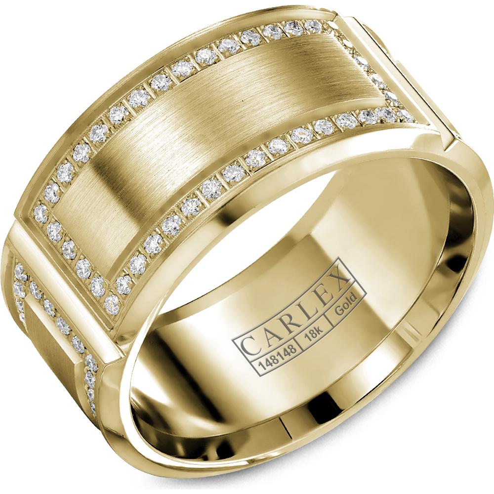 Men's wedding band in yellow gold with diamond accents