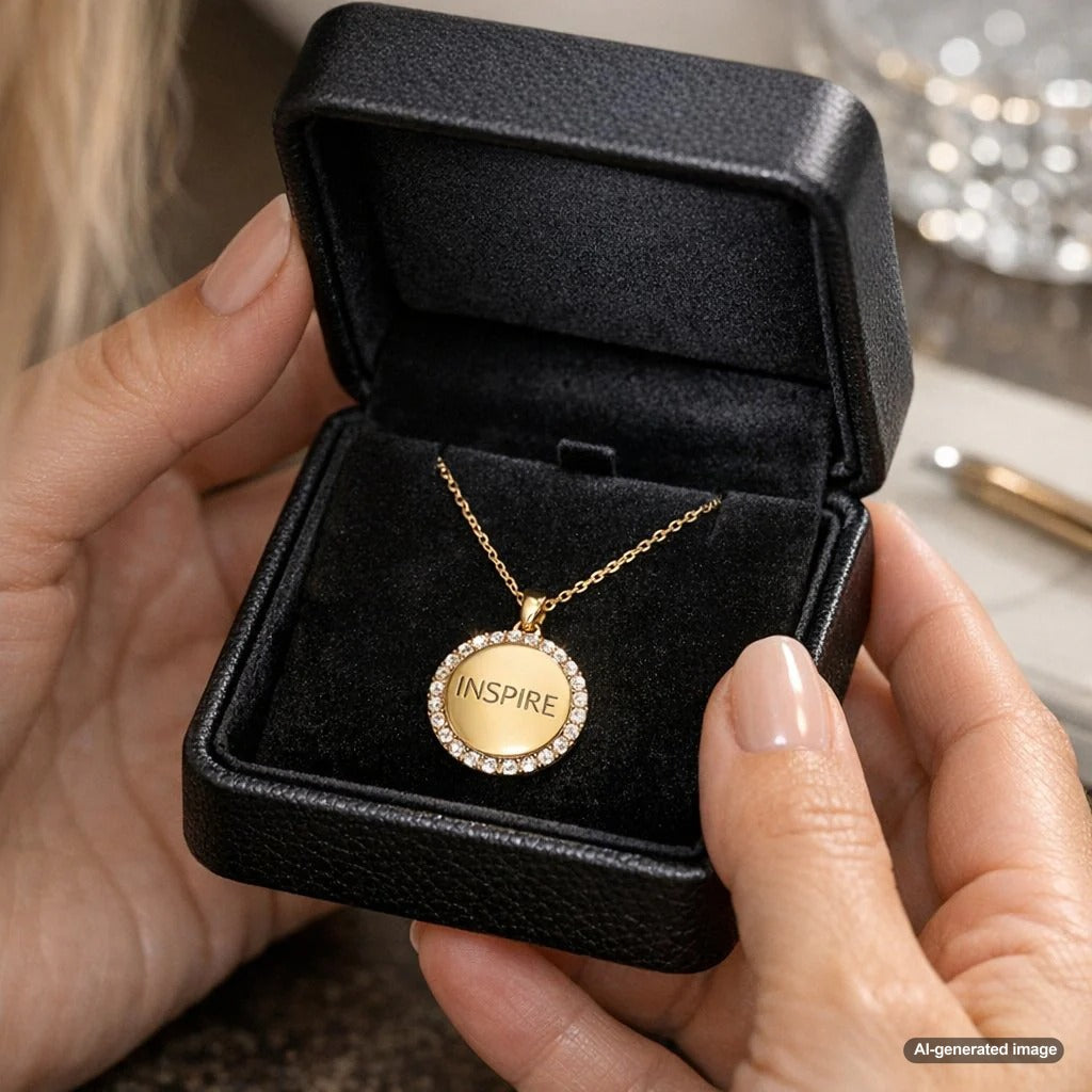 A collection of personalized word of the year pendants and charm necklaces displayed on a soft surface, showcasing daily wear jewelry inspiration.
