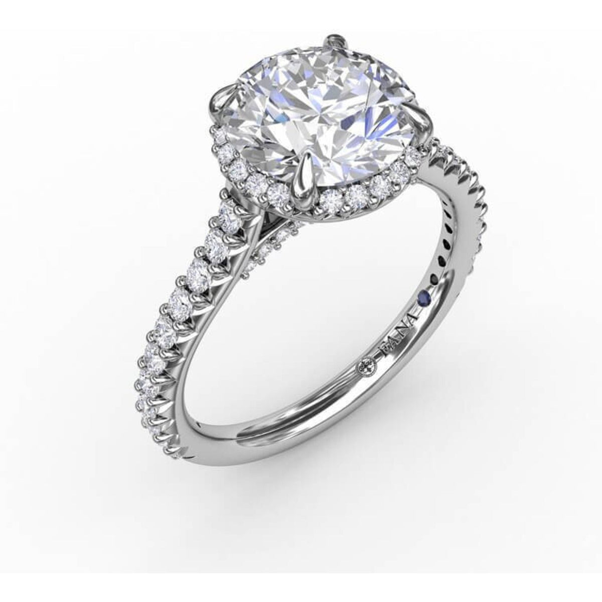 Contemporary Round Diamond Halo Engagement Ring with Geometric Details