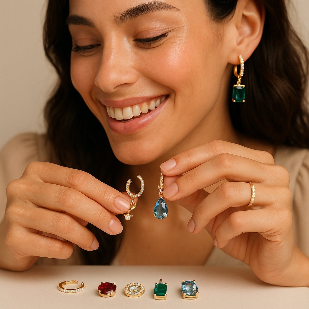 A stunning collection of modular and convertible fine jewelry pieces from Robinson's Jewelers, showing necklaces, pendants, and rings that can be worn in multiple configurations.
