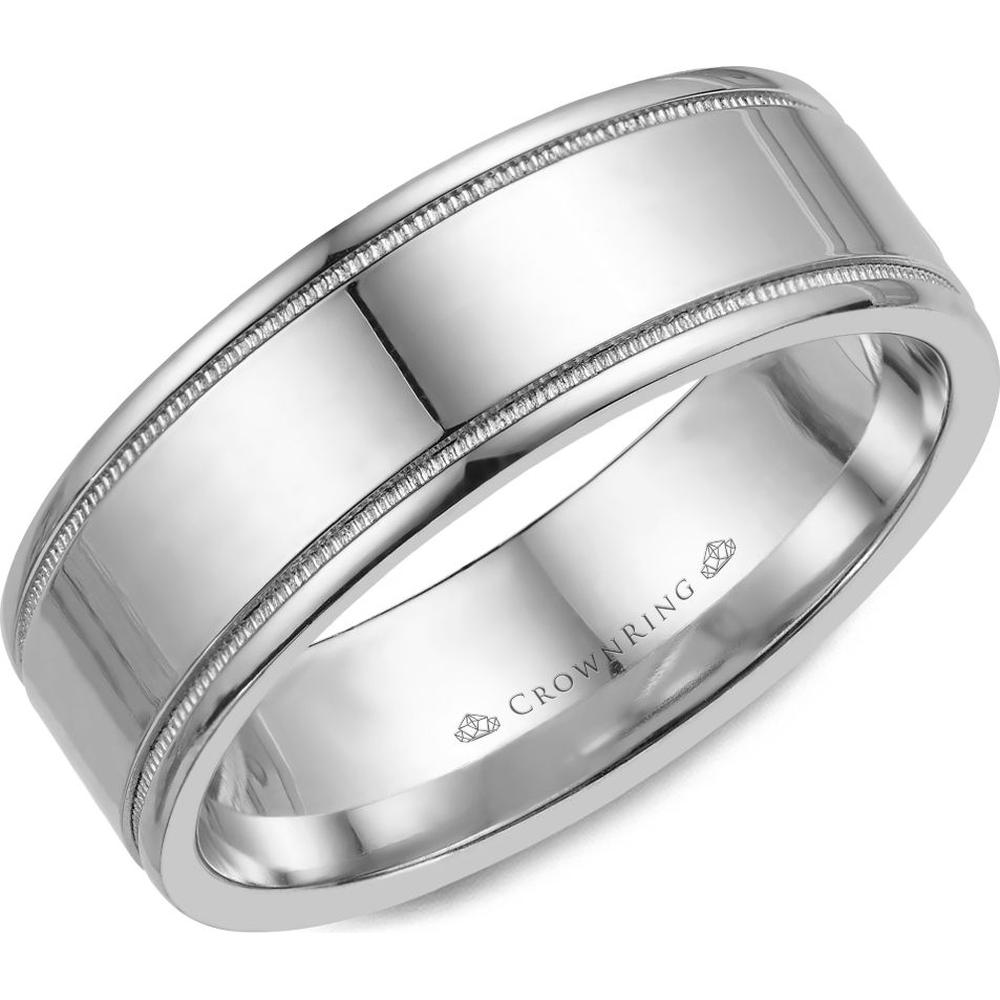 CrownRing Men's Wedding Band in 14K White Gold with Milgrain Detailing