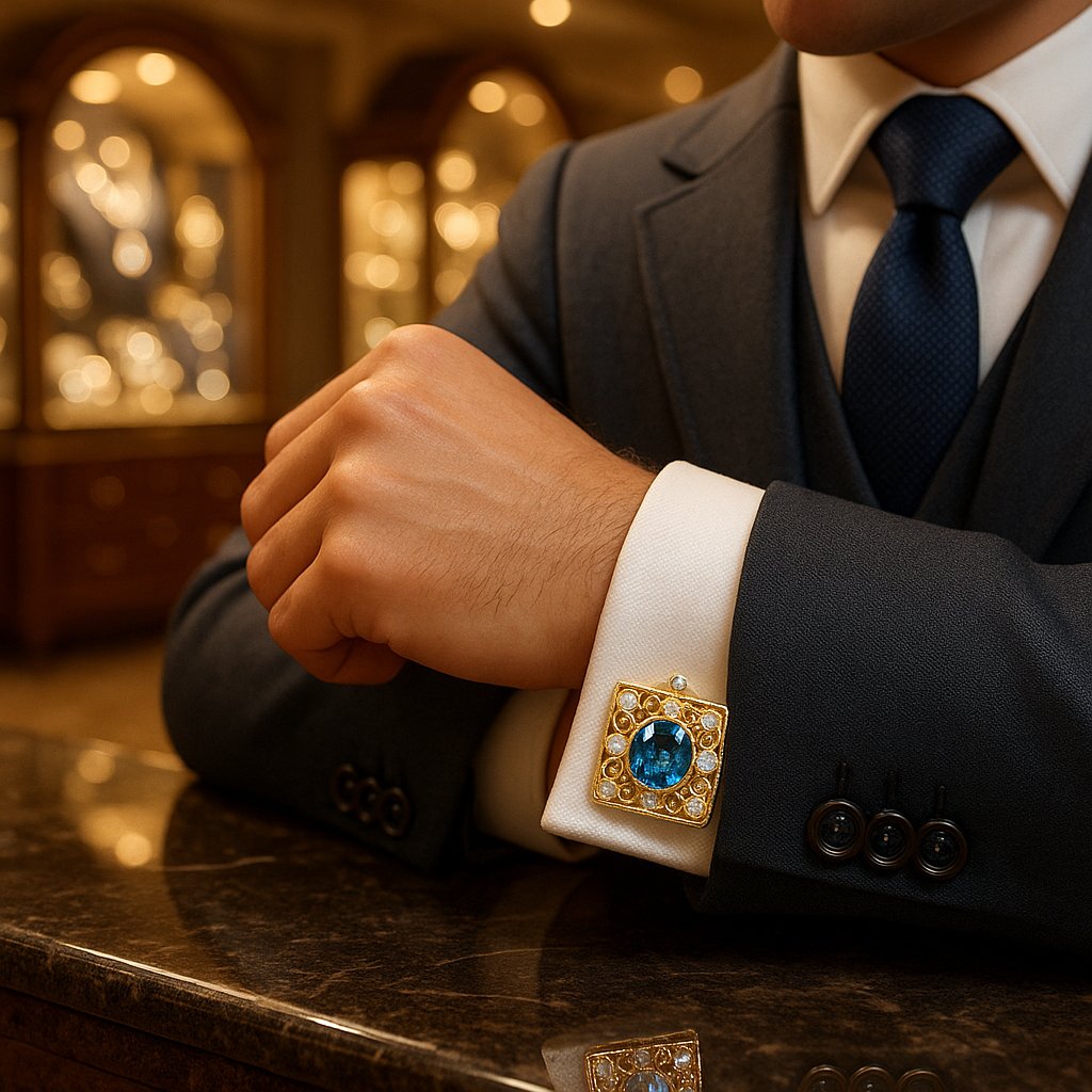 Vintage and modern cufflinks displayed on a French cuff shirt, showcasing their elegance and versatility.