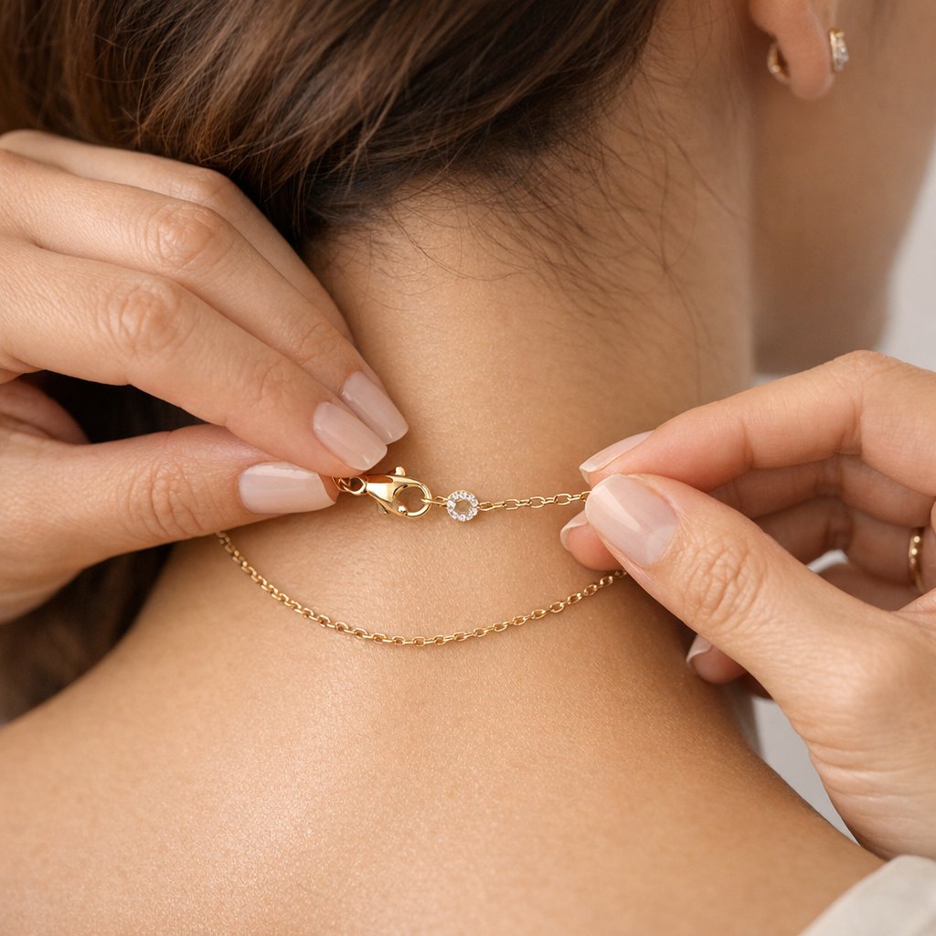 A curated signature stack of mixed metal bracelets including a diamond tennis bracelet, a textured bangle, and a charm bracelet displayed on a surface at Robinson's Jewelers.