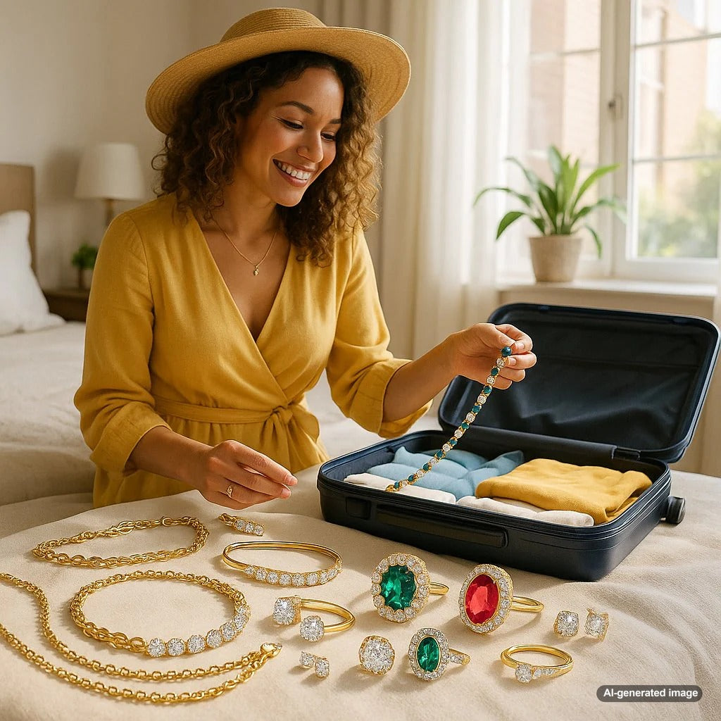Curated travel jewelry collection featuring versatile necklaces, earrings, and bracelets perfect for vacation packing
