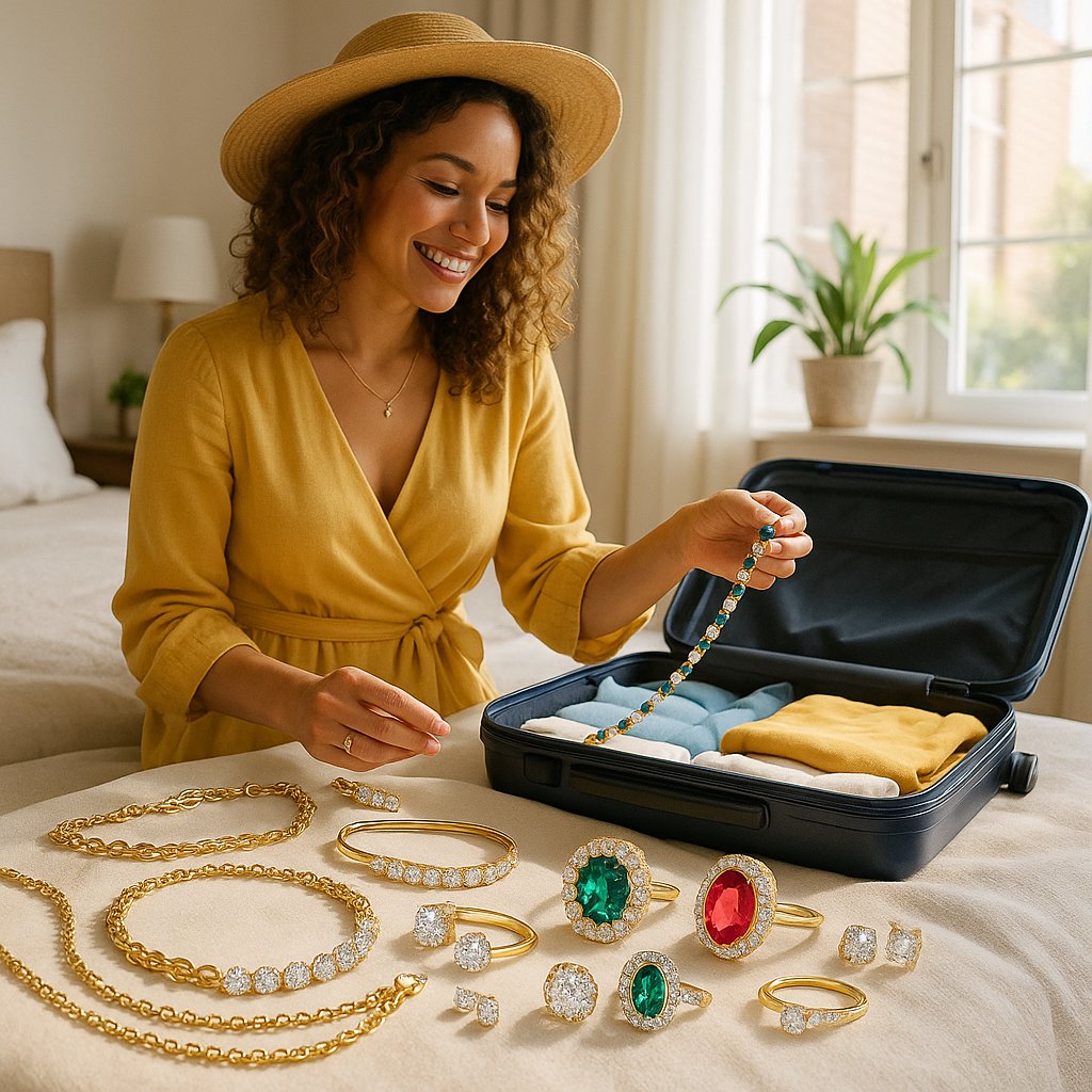 Curated travel jewelry collection featuring versatile necklaces, earrings, and bracelets perfect for vacation packing