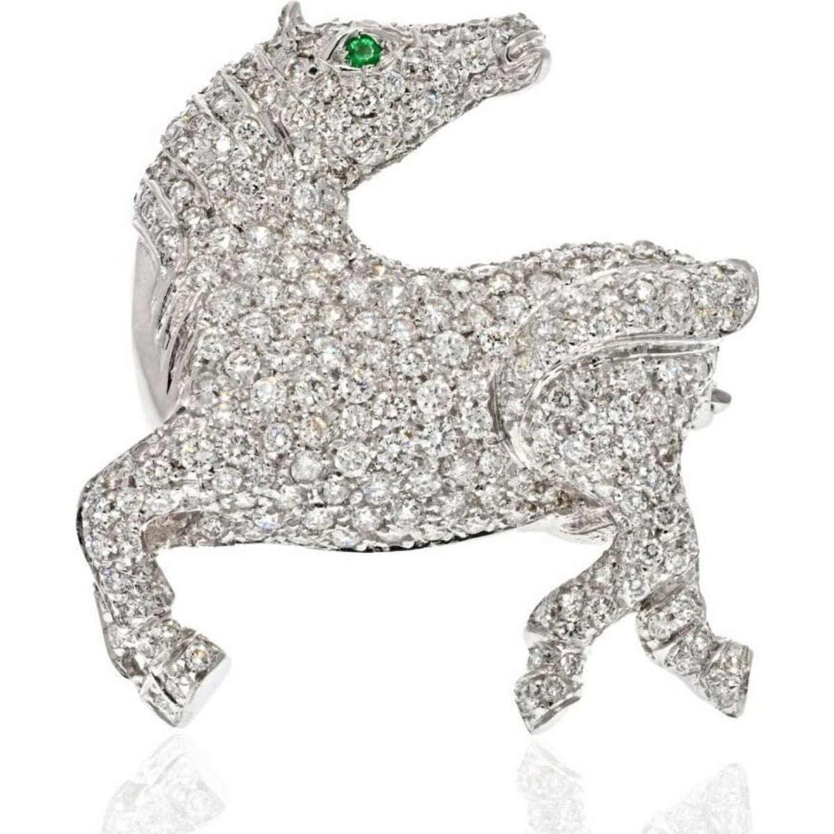 David Webb 18K White Gold 3.50 Carat Round Diamond Horse Pin Brooch