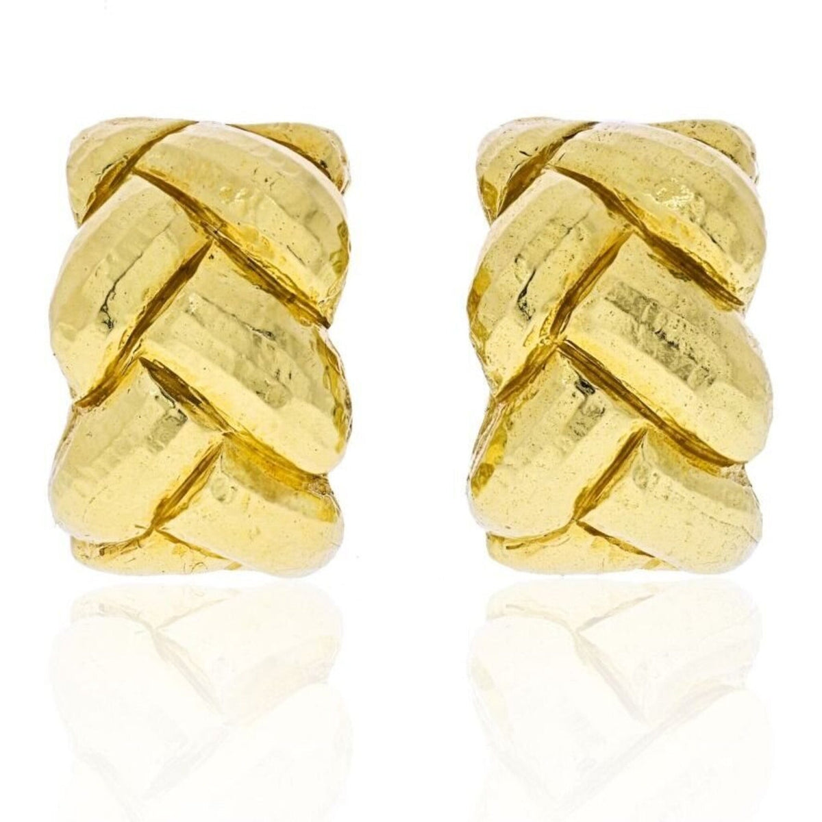 David Webb 18k Yellow Gold Hammered Braid Huggie Earrings