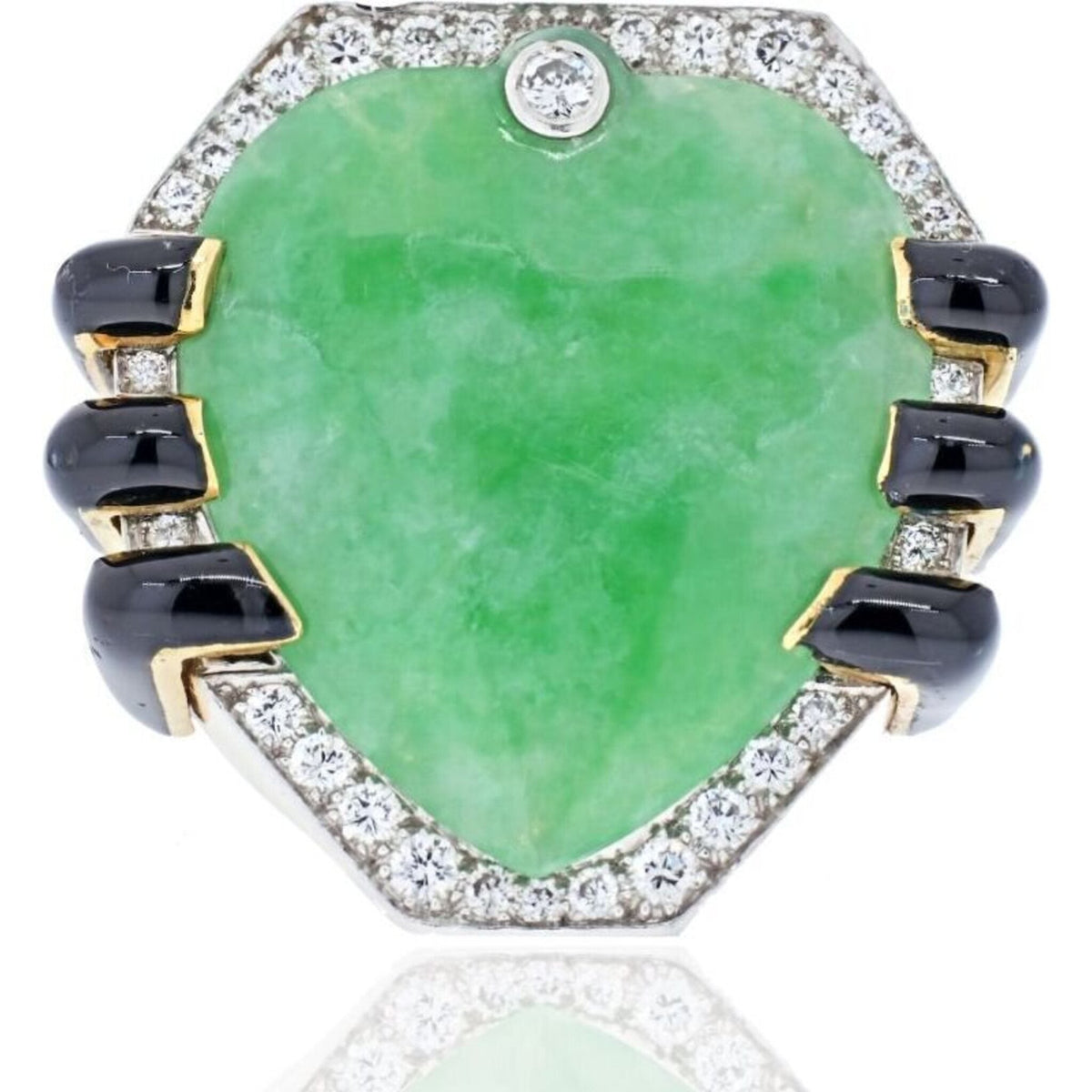 David Webb 18K Yellow Gold Jade, Diamond, and Black Enamel Statement Ring