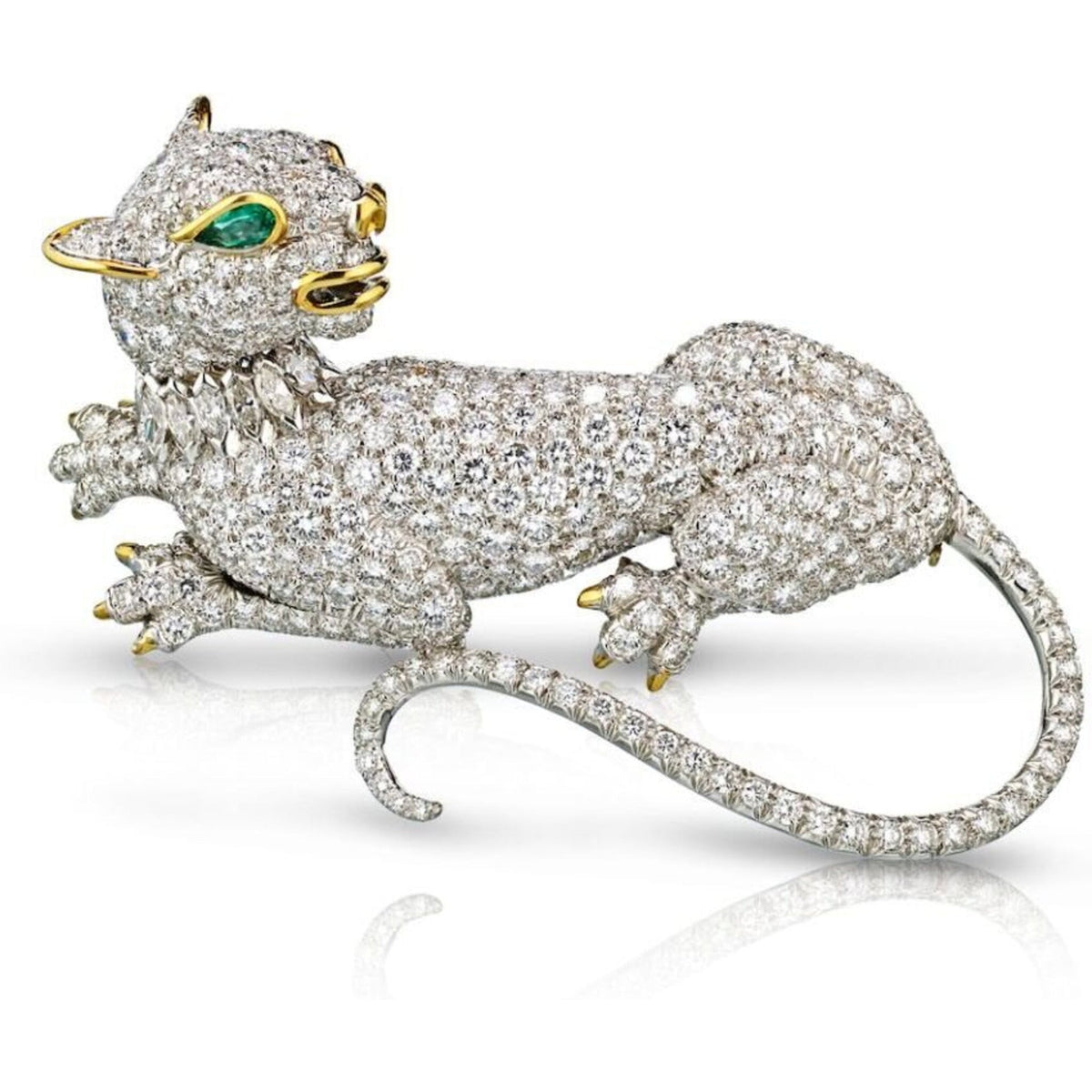 David Webb Panthere Platinum and 18k White Gold Diamond Brooch