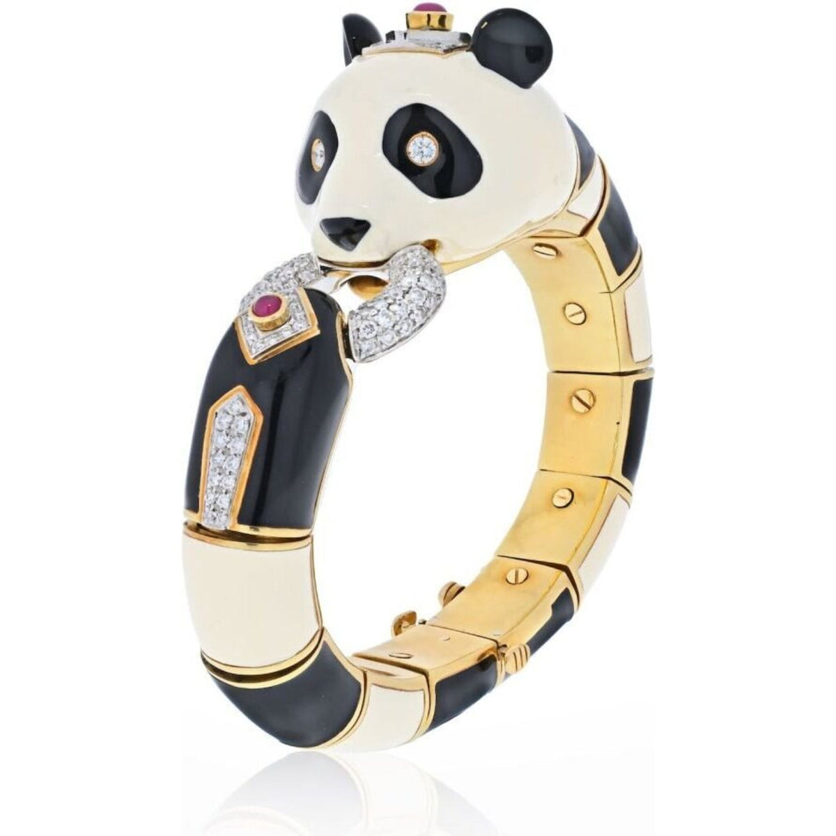 David Webb Platinum and 18k Yellow Gold Black and White Enamel Panda Bracelet