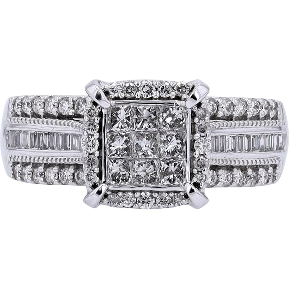 Dazzling 10K white gold 1.05 carat diamond ring with brilliant round cut center stone and halo setting