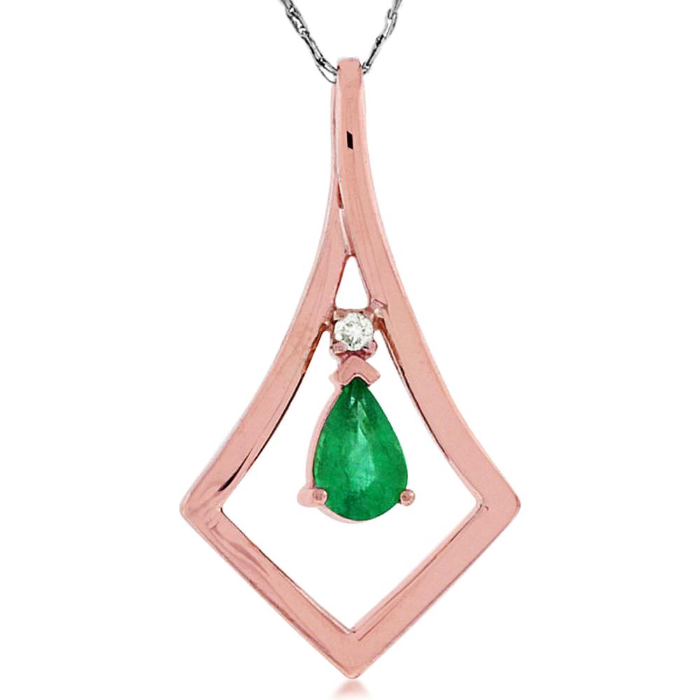 14K Rose Gold Emerald and Diamond Pendant - Timeless Elegance