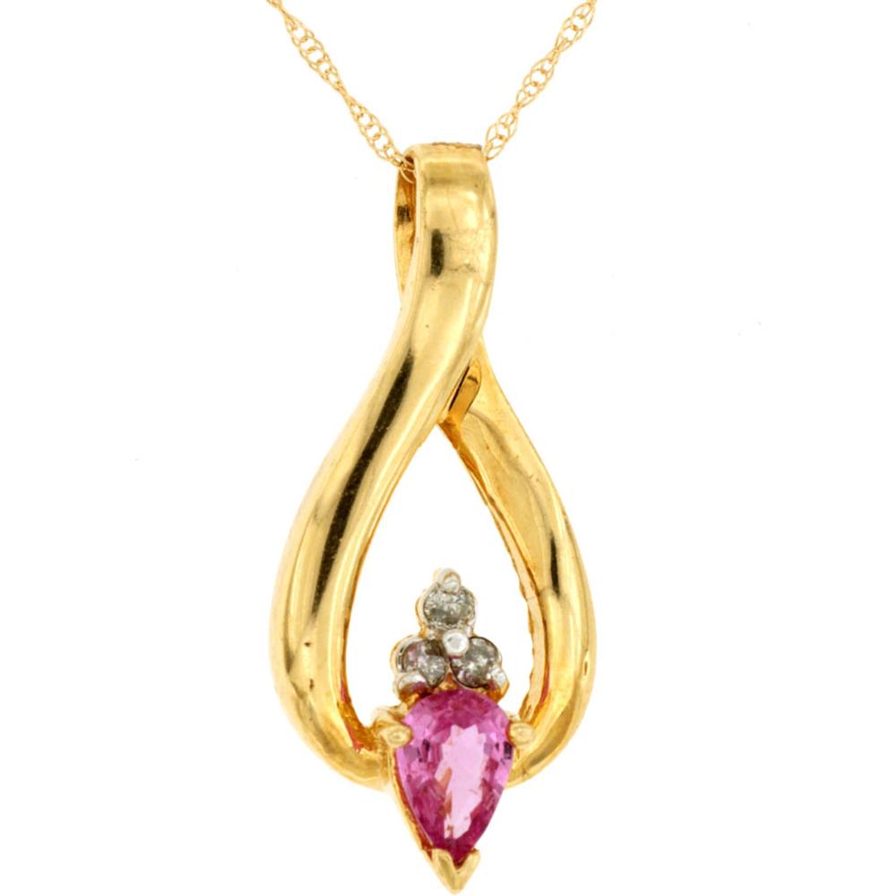 Dazzling 14K Yellow Gold Diamond & Pink Sapphire Pendant from Robinson's Jewelers