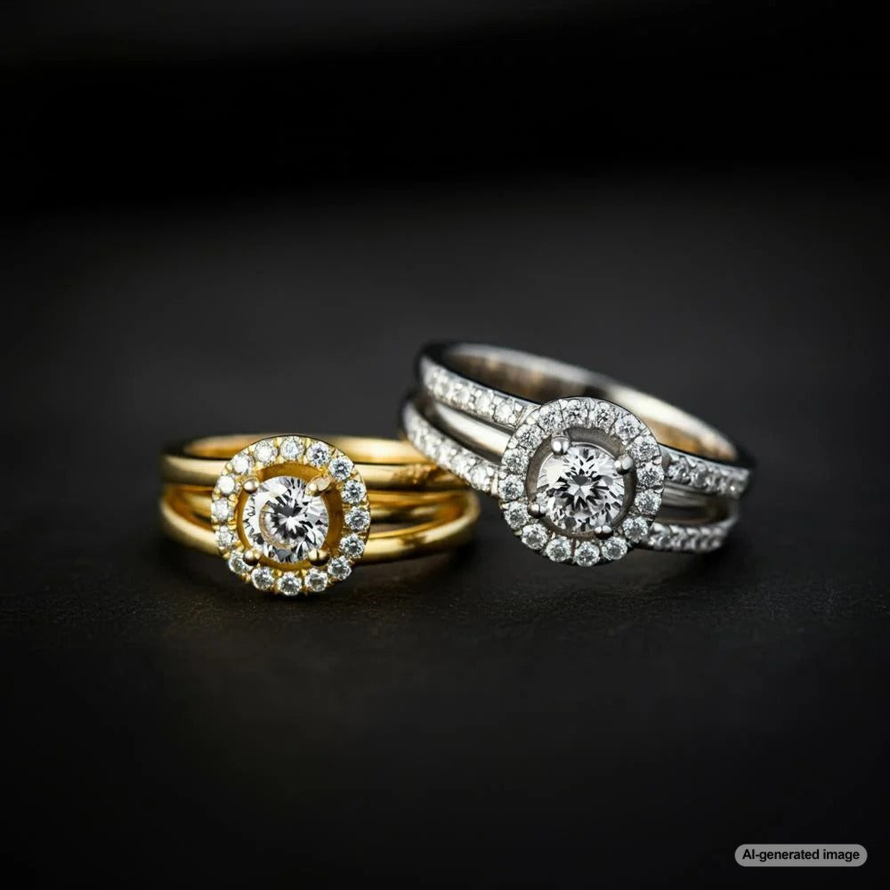 Comparison of yellow gold and white gold jewelry pieces