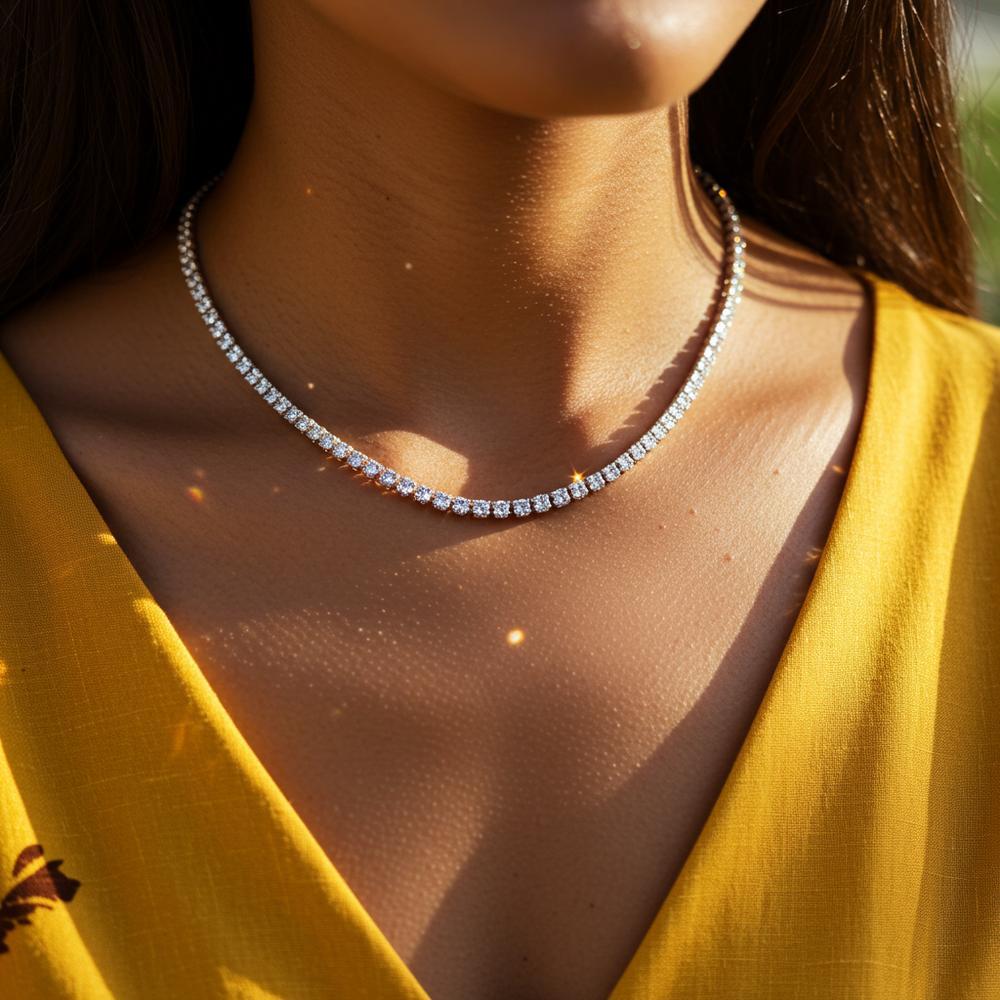 Elegant diamond tennis necklace showcasing brilliant diamonds set in a delicate white gold chain