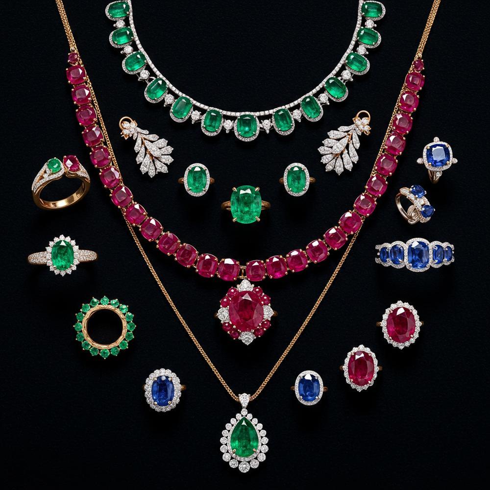 Close-up of certified gemstones with a magnifying glass and certificate document