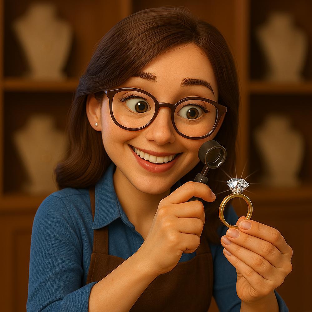 Lab grown diamond ring being examined by a jeweler with appraisal tools