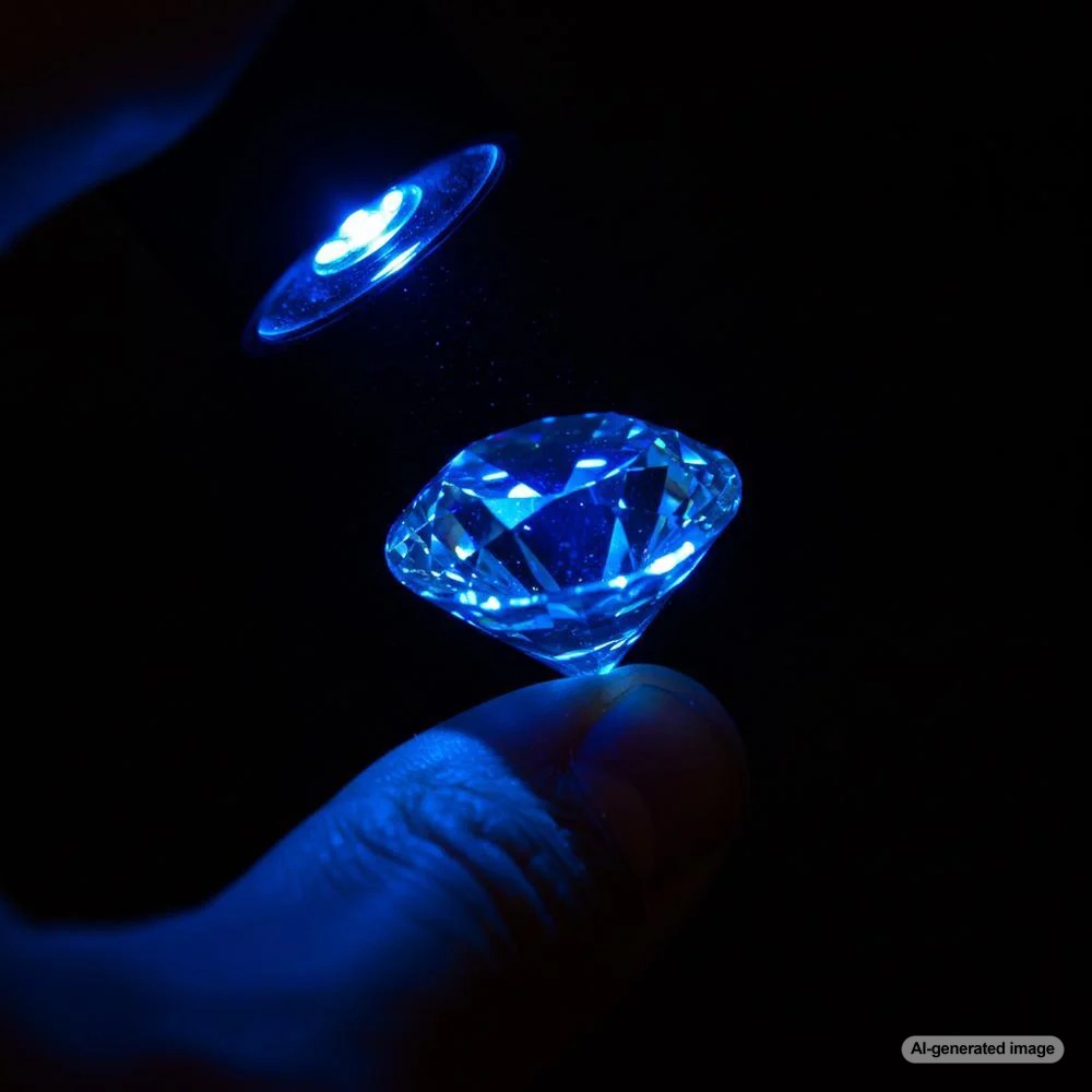 Lab-grown diamonds exhibiting fluorescence under UV light