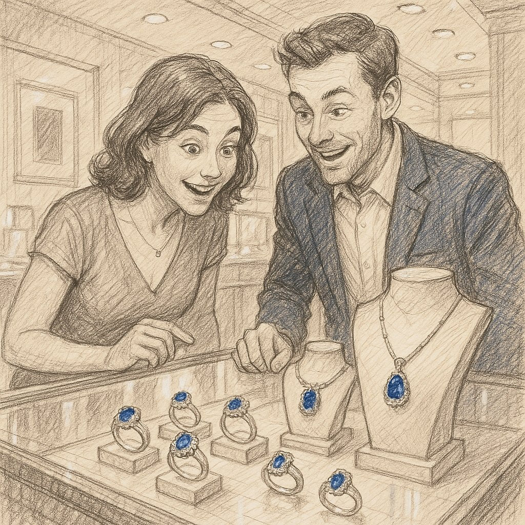 Stunning color-changing sapphire jewelry collection showing variations in color under different lighting