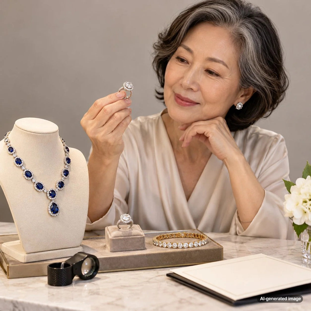 Fine jewelry arranged for professional appraisal and resale evaluation, illustrating how to determine jewelry value before selling