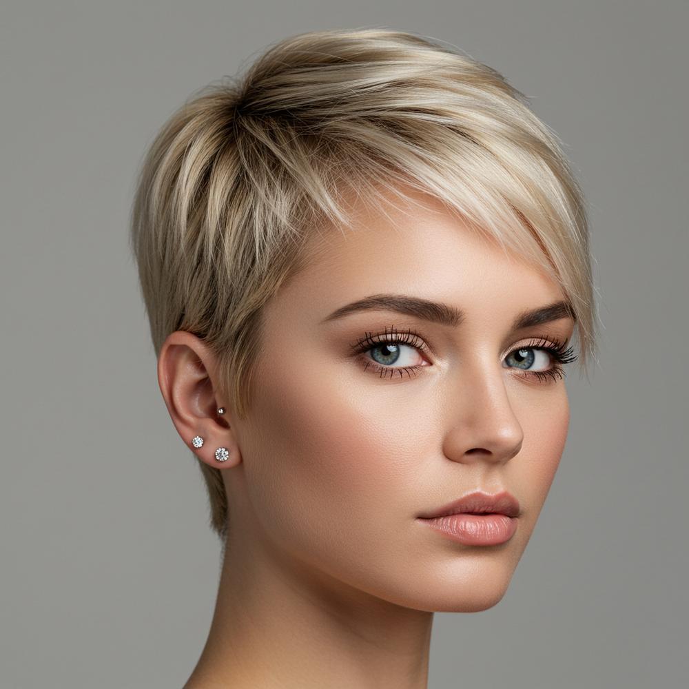 Elegant double ear piercing with diamond studs showcasing a stylish and sophisticated look