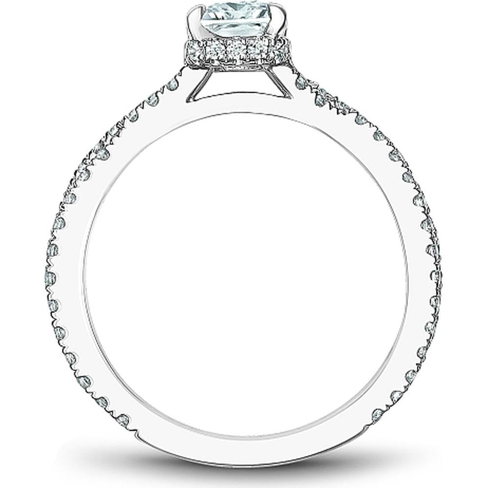 Emerald cut diamond engagement ring with hidden halo in white gold