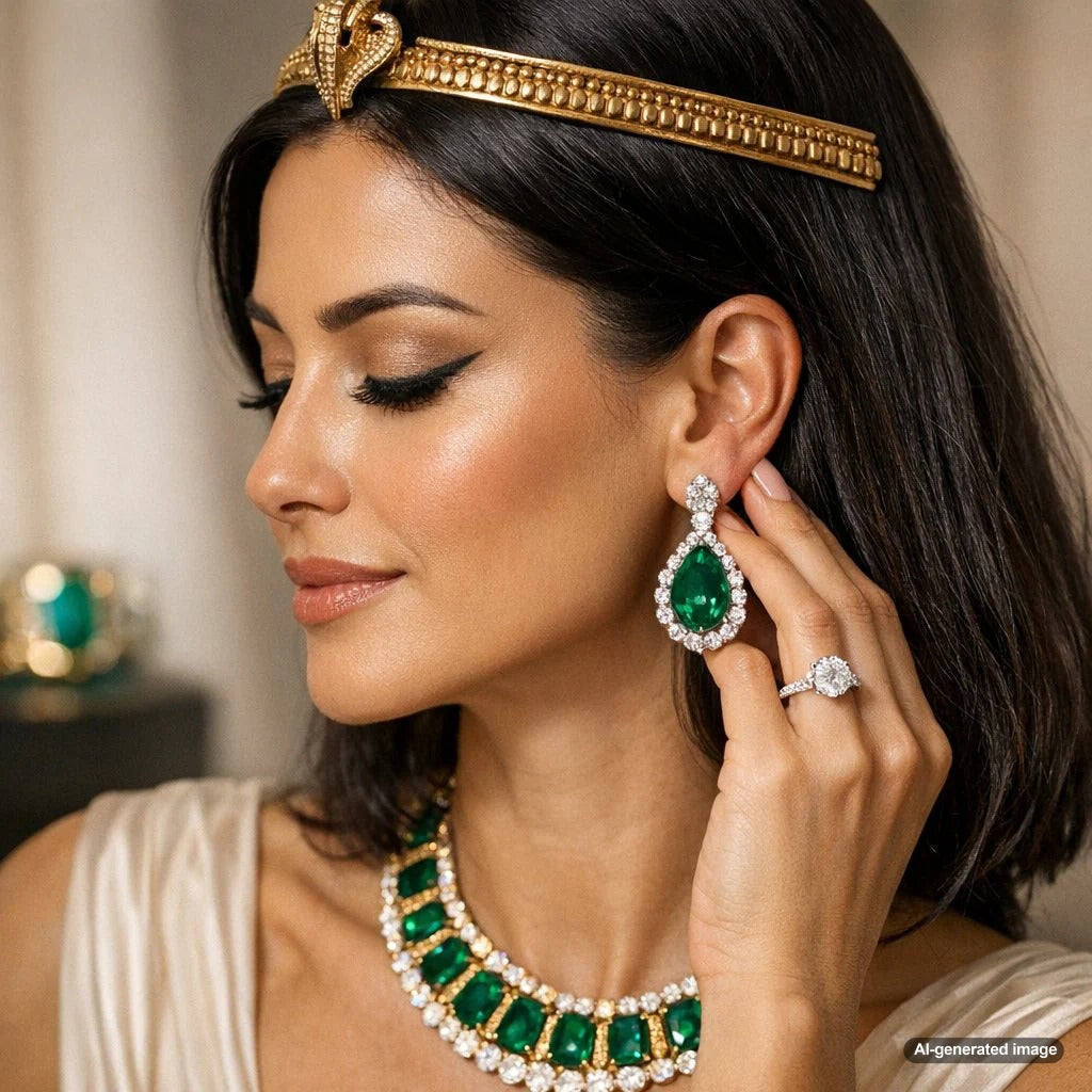 A stunning emerald ring from Robinson's Jewelers highlighting the rich green hue and mystique of Cleopatra's favorite gemstone