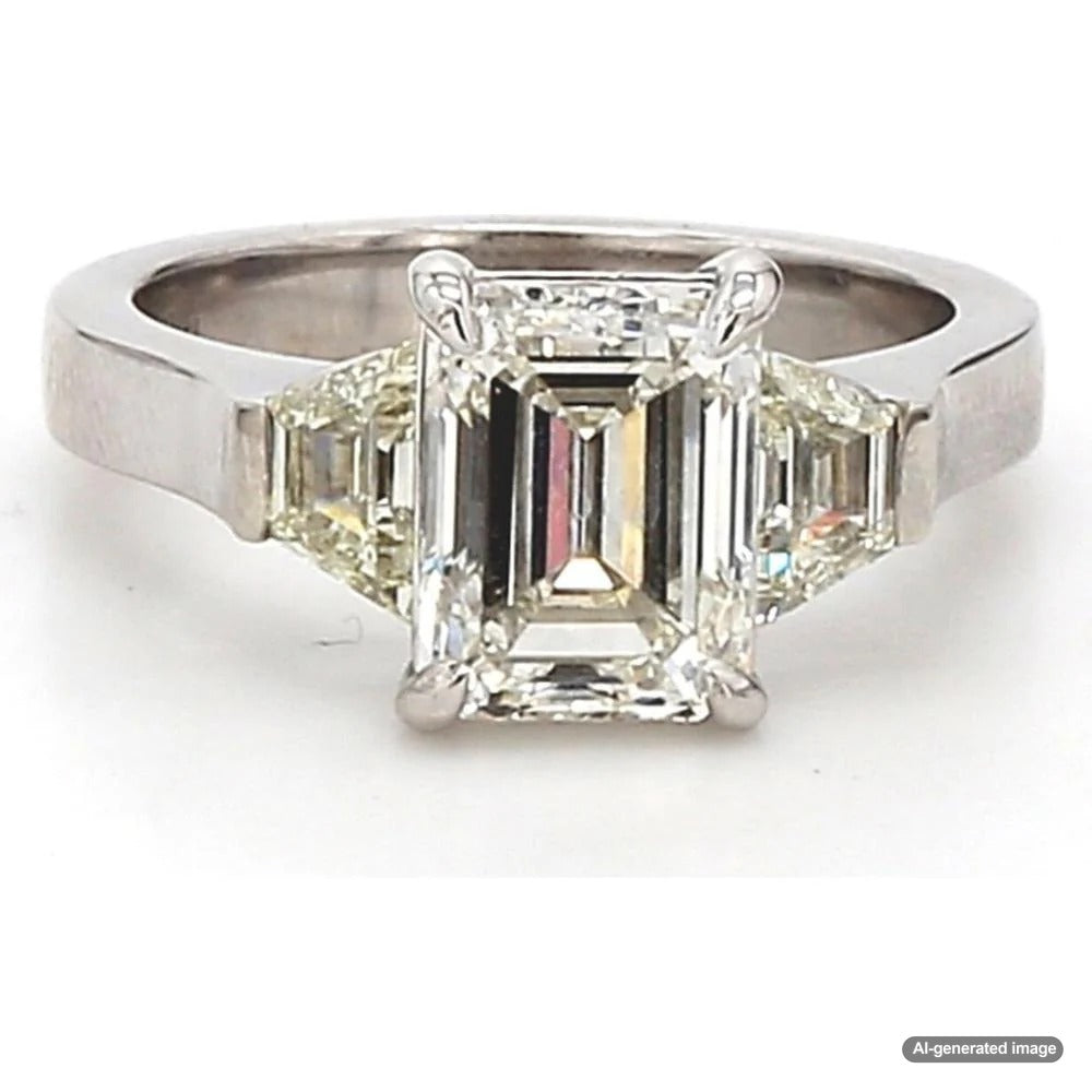 Luxurious emerald cut diamond engagement ring on display at Robinson's Jewelers