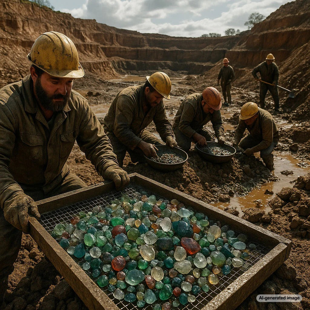 Ethical gemstone mining practices showing responsibly sourced diamonds and colored gemstones