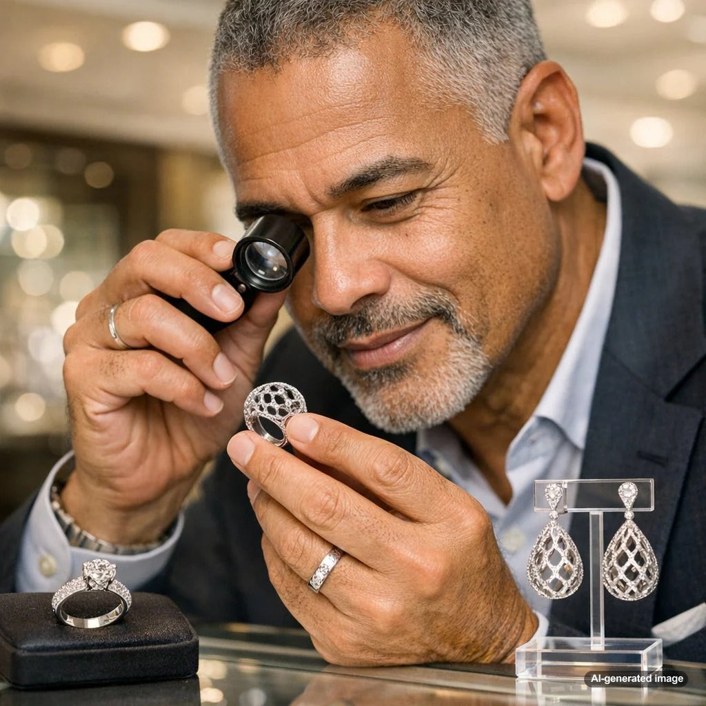 A stunning lightweight 3D-printed platinum ring with intricate hollow lattice design, showcasing the future of modern fine jewelry.