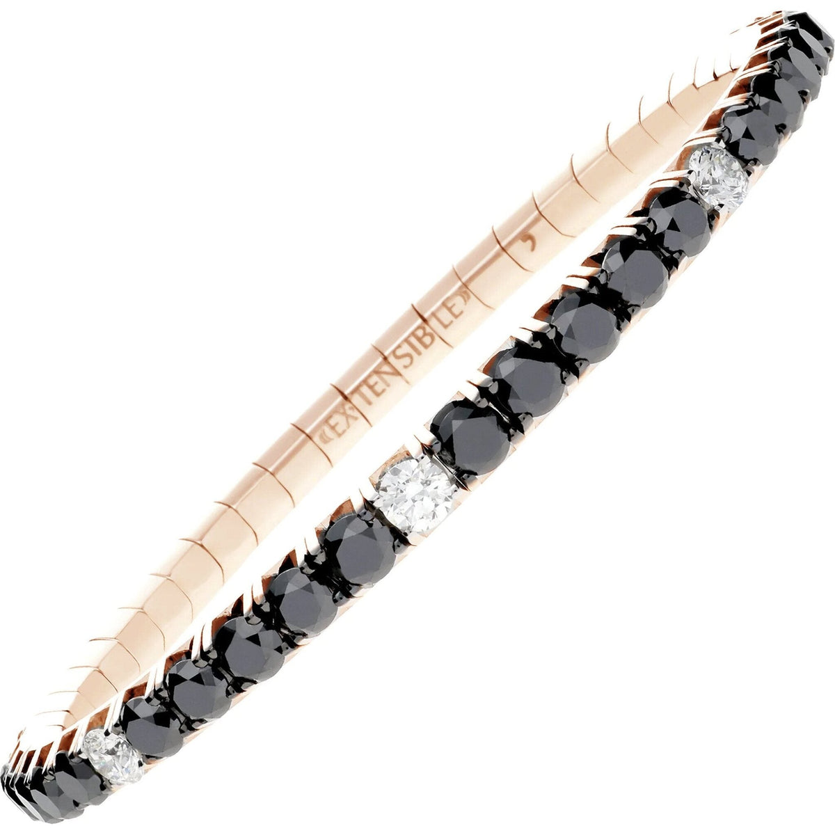 Extensible 10.5 Carat Black & White Diamond Stretch Tennis Bracelet in 18K Yellow Gold