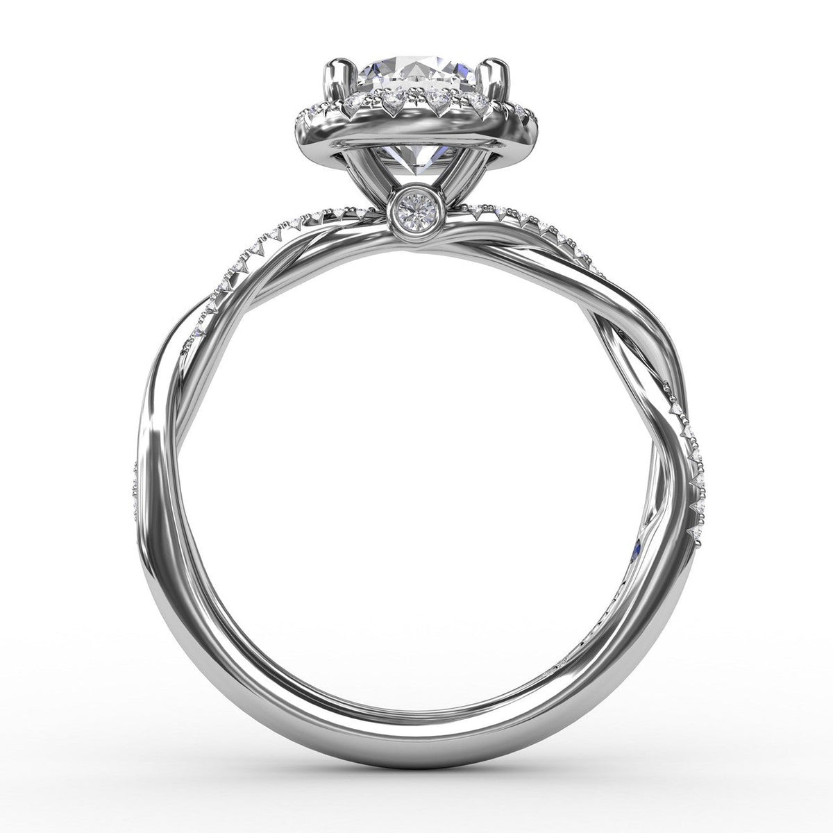 Fana Contemporary Round Diamond Halo Engagement Ring with Twist Band