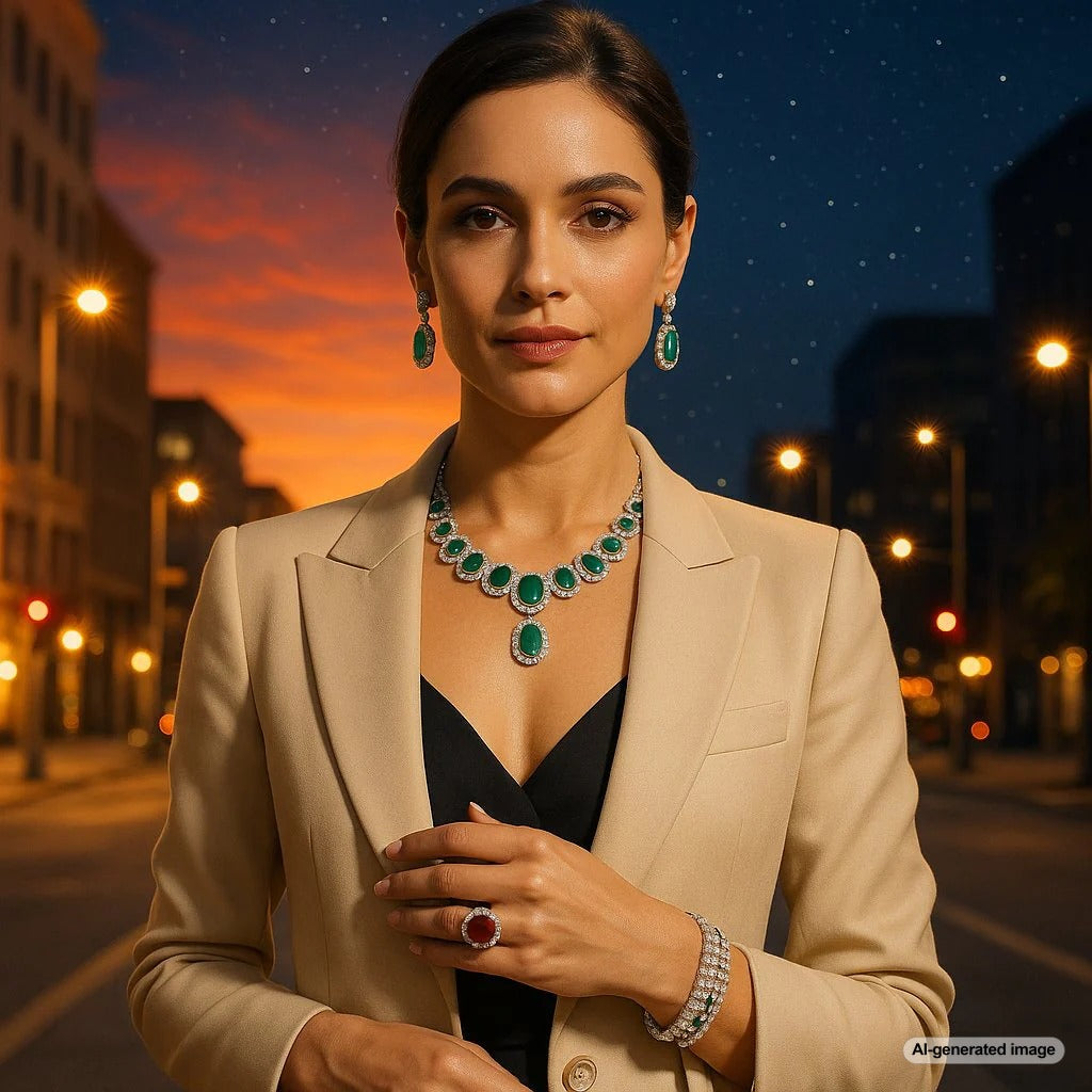 A curated selection of versatile sapphire, morganite, and amethyst jewelry from Robinson's Jewelers, shown transitioning from a daytime casual setting to an elegant nighttime arrangement.