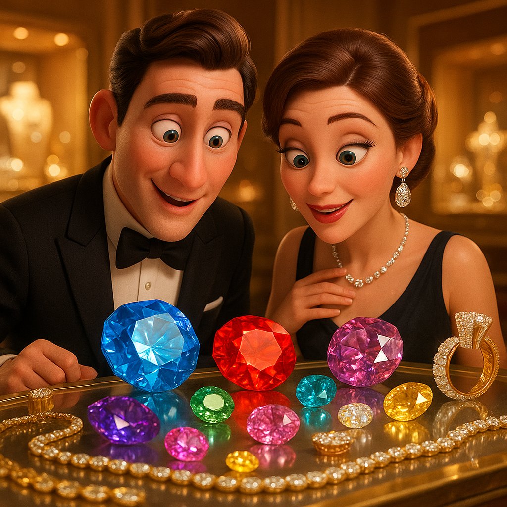 An array of beautiful zodiac gemstone rings including sapphire, emerald, ruby, and diamond set in gold and platinum