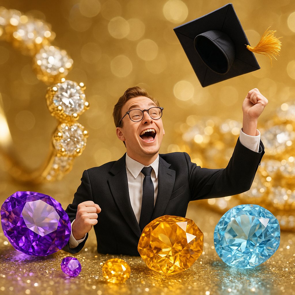 Colorful assortment of gemstone jewelry perfect for celebrating graduations, promotions and new beginnings