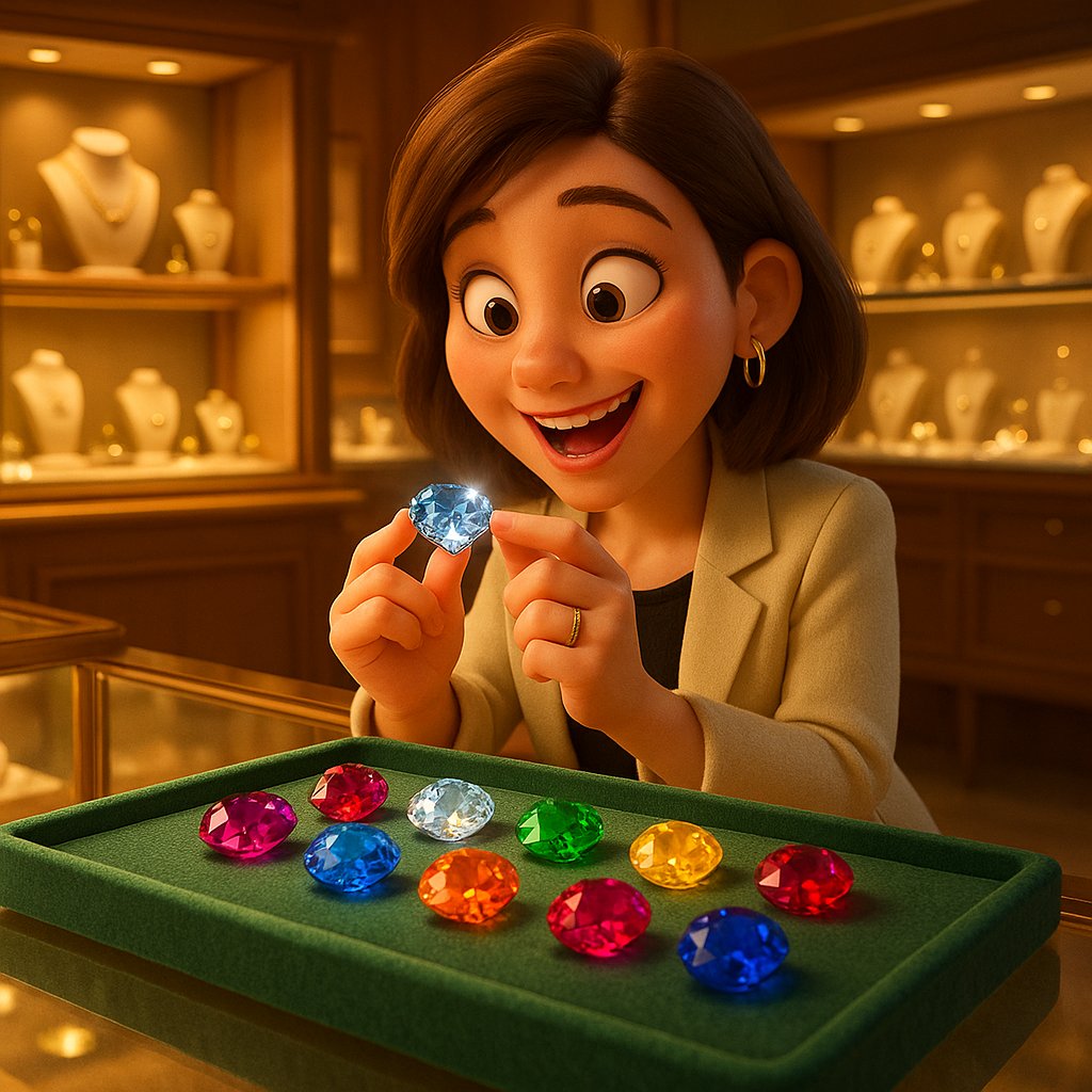 Beautiful collection of monthly birthstone jewelry pieces including rings, necklaces and earrings arranged elegantly